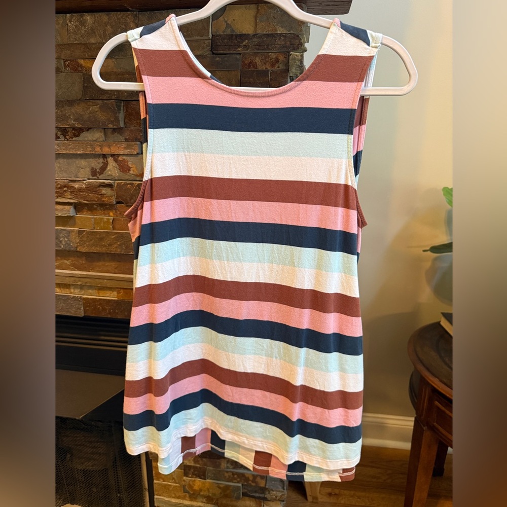 Matilda Jane Striped Sleeveless Tank in Pink, Navy and Light Blue Size Small